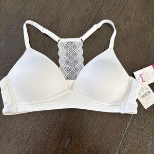 Maidenform Girl size 32A Contour Racerback Lace White Bra NEW
